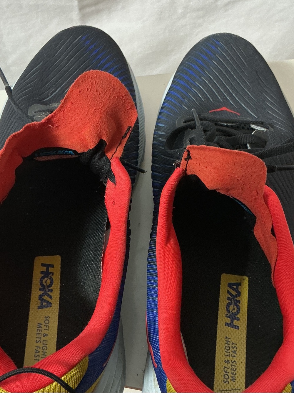 Hoka Men’s Rincon 3 Black Running Shoes with Red and Blue Accents - Picture 10 of 12